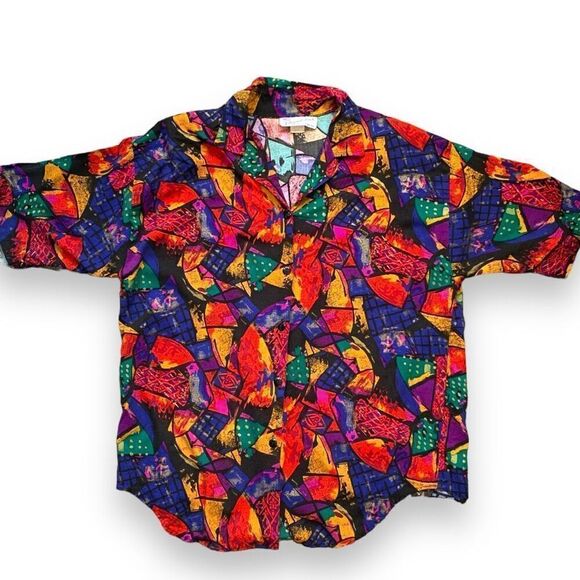 Vintage A Personal Touch Shirt Multicolor Abstract Art Collared Button Up Plus - Picture 5 of 8